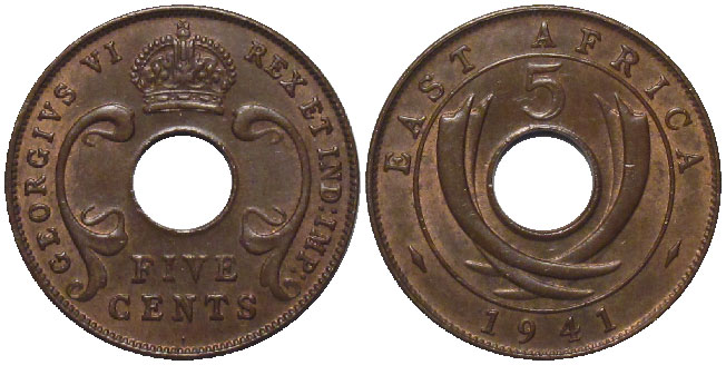 British East Africa 5 Cents 1941