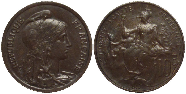 France centimes 10 1917