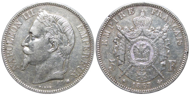 France five francs 1867