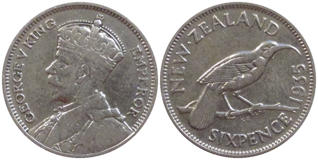 New Zealand sixpence 1935