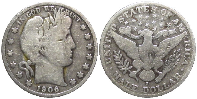United States Barber Half Dollar 1906-S