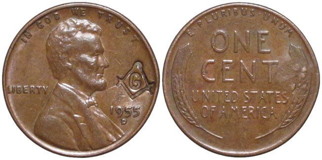 Masonic US cent 1955 punched