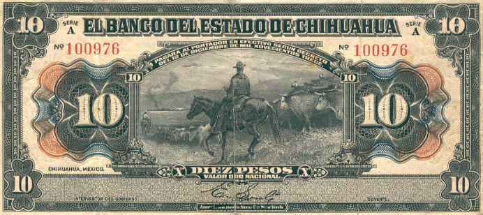 Paper Money Mexico Chihuahua Cowboy Pesos 10