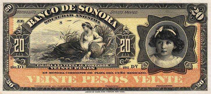 Paper Money Mexico Sonora Pesos 20