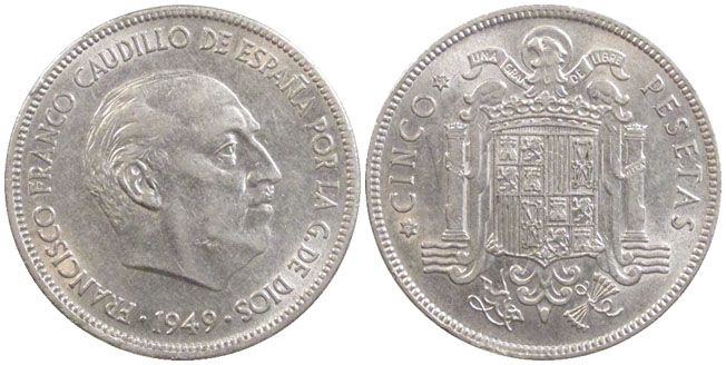 Spain Pesetas 5 1949